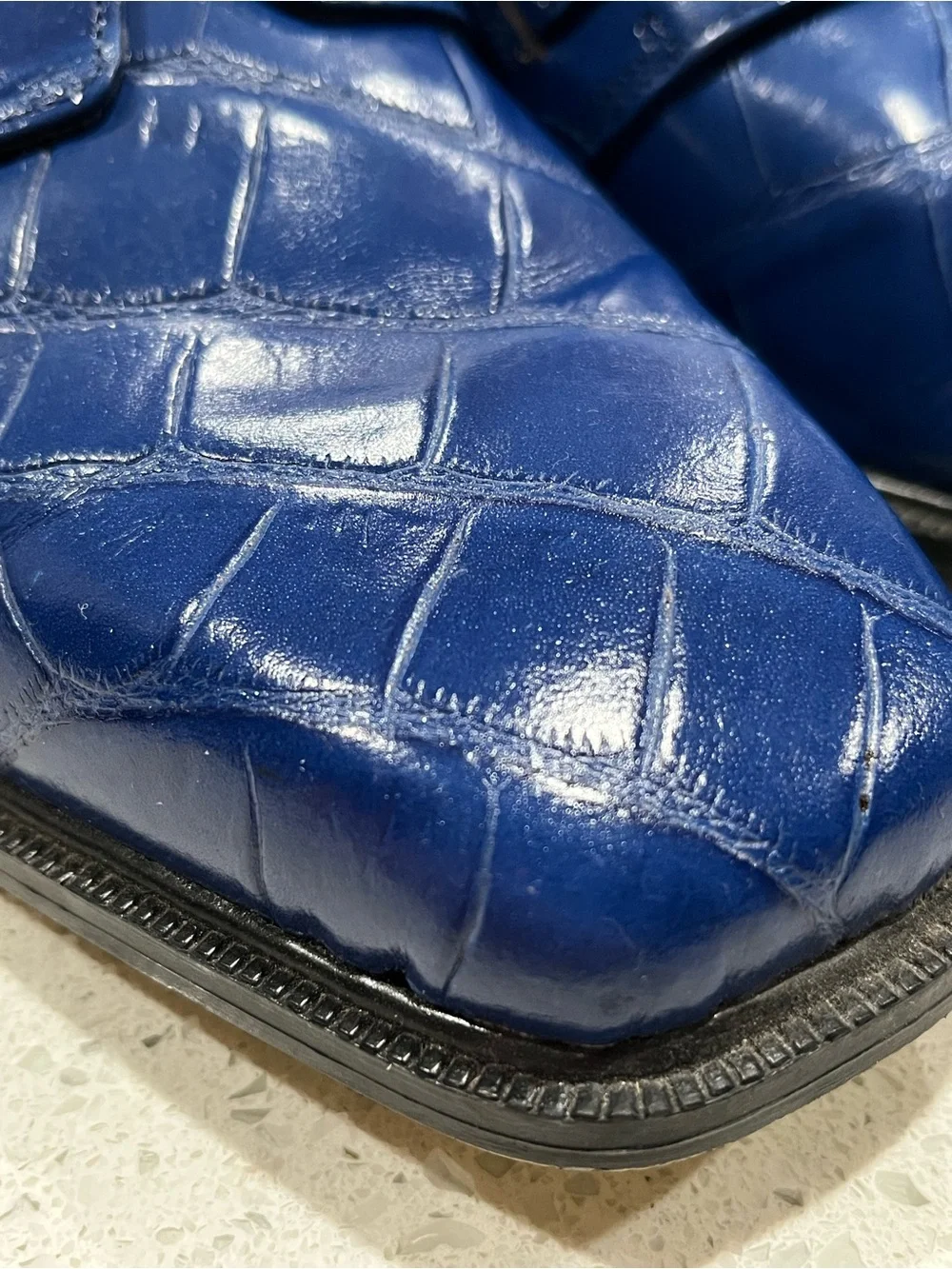 Georgio Brutini Men's Cobalt Blue Leather Crocodile Embossed Dress Shoes 9.5M